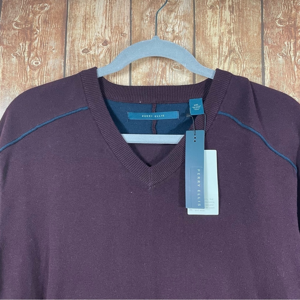 NWT PERRY ELLIS MEN V-NECK SWEATER SIZE XXL MAROON - Picture 3 of 11